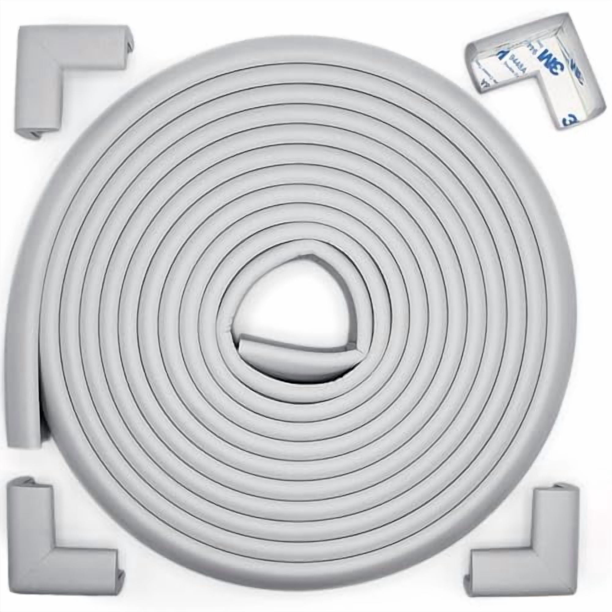 Slimfit Corner Edge Protector for Baby Proofing (Small 15ft Edges 4 Corners), Furniture Safety Bumper Guard, Soft NBR Rubber Foam, 3M Adhesive, Stone Grey