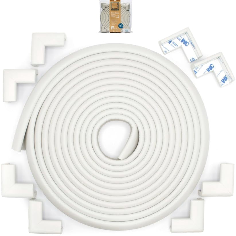 Slimfit Corner Edge Protector for Baby Proofing (Small 18ft Edge 8 Corners), Furniture Safety Bumper Guard, Soft NBR Rubber Foam, 3M Adhesive, Oyster White (Off White)