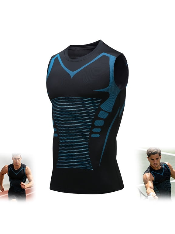 Slimflex Compression Shirt for Men, Slimming Body Shaper Vest with Tummy Control, Slim Fit Crewneck Undershirt for Workout, Muscle Support and Daily Wear