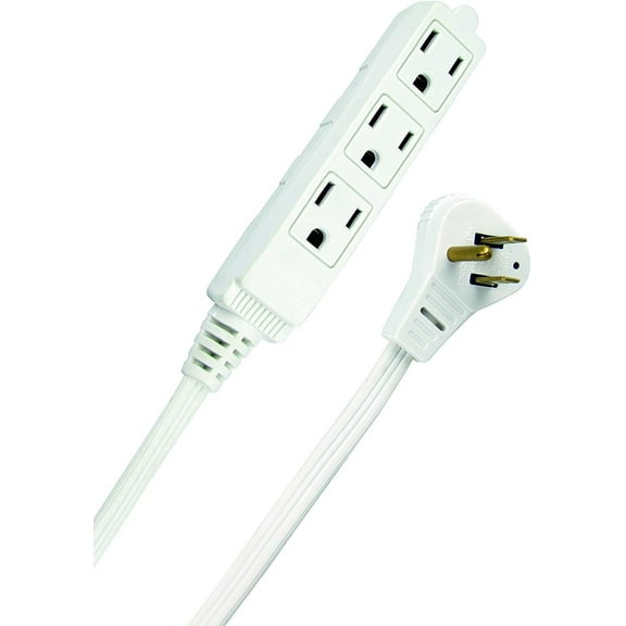 Slimline 2232 16/3 13 ft - White Angled Flat Plug Extension Cord, Space Saving Flat Design, 3 Grounded Outlets, UL Listed