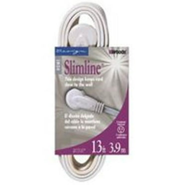 Slimline 2232 White Angled Flat Plug Extension Cord, Space Saving Flat Design, 3 Grounded Outlets, UL Listed