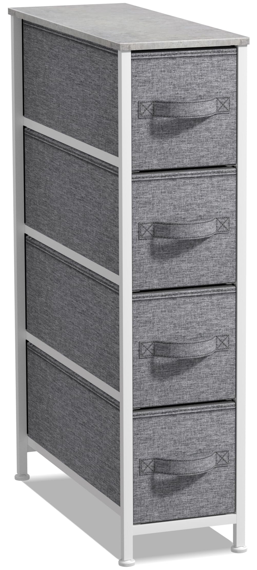 Slimline Dresser 4 Drawers with Wooden Top Steel Frame Fabric Bins for ...