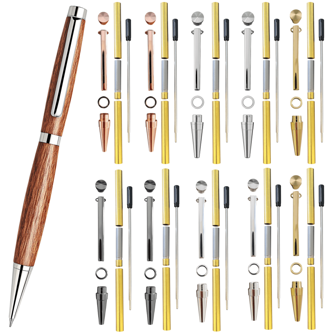 Slimline Pen Kit for Wood Turning || 10 Pack with Multiple Finishes || 7mm Twist Pen Kit