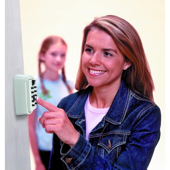 Slimline Push Button Combination Permanent Key Lock Box, 2-Key, White