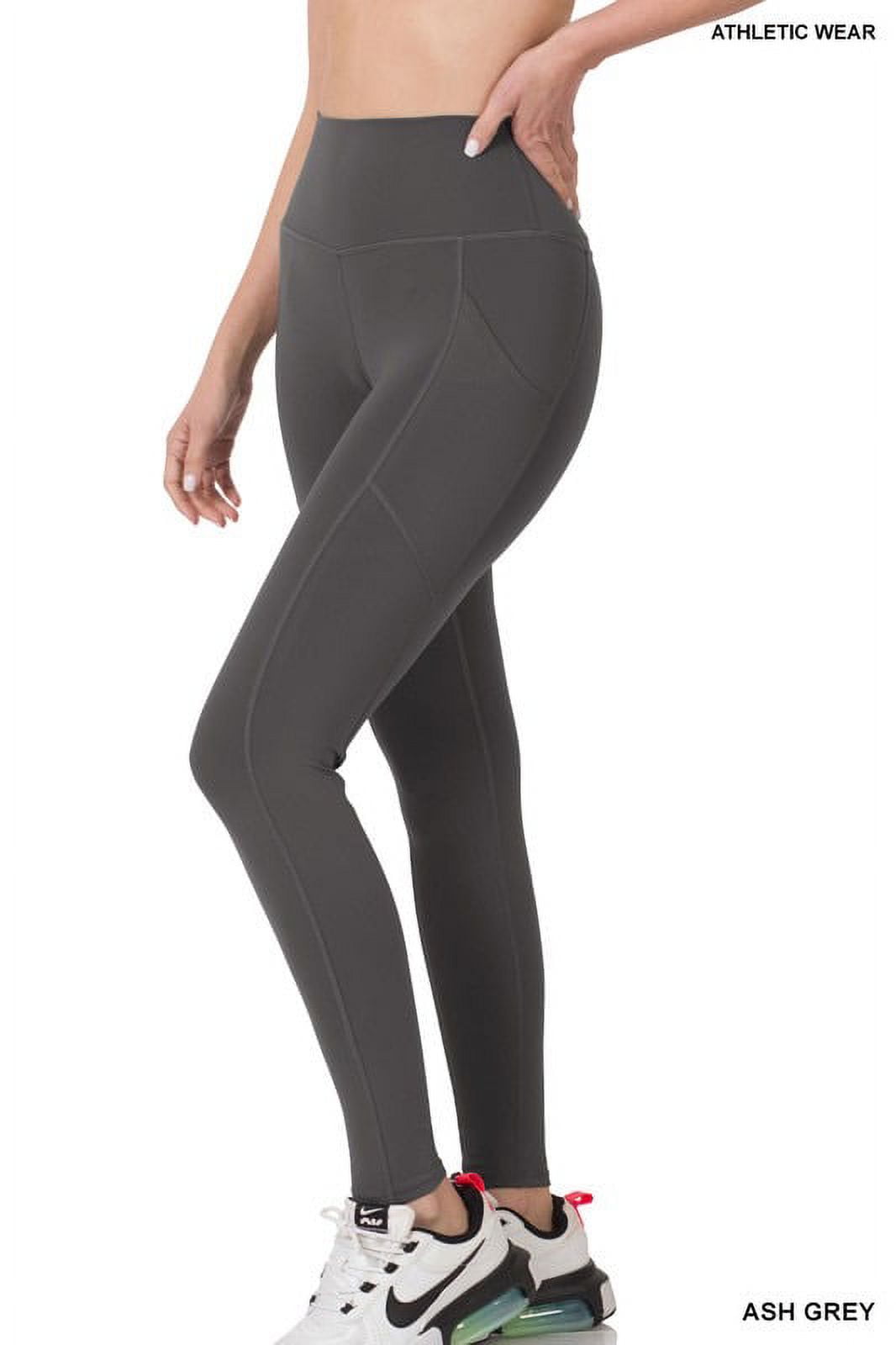Slimming Athletic Leggings With Pockets, Women's Yoga Pants, Non See  Through, Gray, Size Small 