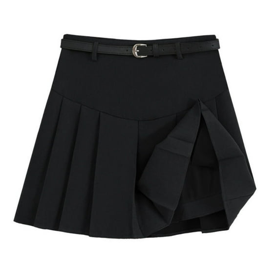 Slimming with Belt 2024 Underdress JK Uniform Skirt with Shorts Underneath Side Rope Lining Shorts Skater Skirt A-line Short Skirt Half Skirt Pleated Skirt BLACK S