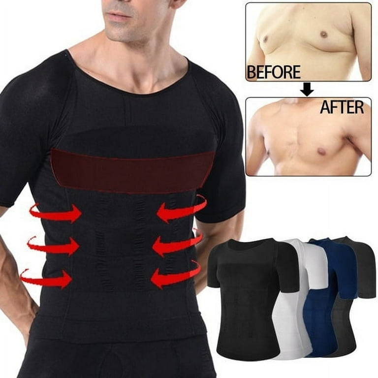 QRIC 2 Pack Men Slimming Body Shaper Vest Chest Compression Shirts