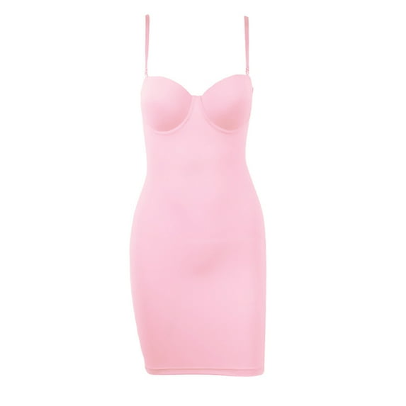 Slimming Full Length Shapewear Slips Nude Straight Tube Dress Body Shaper Women Skinny Under Dresses Underwire Cup Black