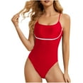 thumbnail image 1 of Slimming One Piece Swimsuits for Women Color Block Spaghetti Strap Bathing Suit Womens Tummy-Control Beachwear Red, XL, 1 of 4