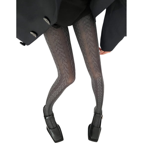 Slimming Vertical Stripe Semi Opaque Tights Stockings For Women Control Top Braided Patterned Pantyhose Leggings