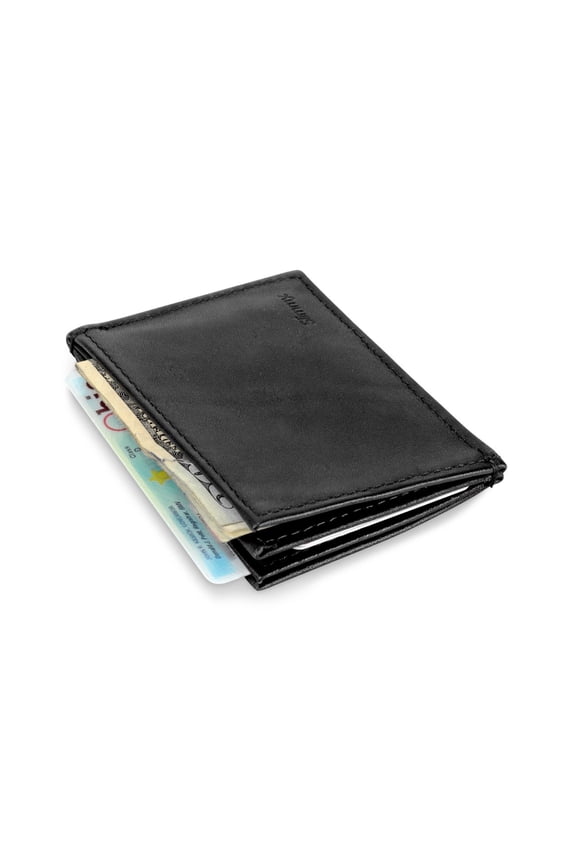 Slim Wallet RFID Blocking for men. WARNING: for everyone OG3 Minimalist Wallet. 8mm Thin Front Pocket Wallet, 3 Pocket, 2 Panel Full-Grain Leather - 101 x 76mm Premium EDC Black Wallet A101