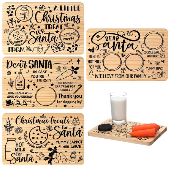 4 Pcs Christmas Serving Platter Trays, Christmas Cookies Plates Rectangle, Wooden Santa Treat Plate, Christmas Gift