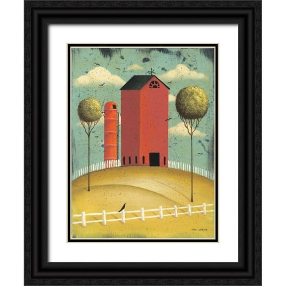 Sliney, John 25x32 Black Ornate Wood Framed with Double Matting Museum Art Print Titled - Big Red Barn