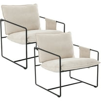 Sling Accent Chairs Set Of 2, Beige Modern Living Room Chairs Set Of 2, Arm Chair For Bedrooms, Reading Chairs, Side Corner Chair For Living Room ,Black Metal Leg, Sillas para Sala(Beige)
