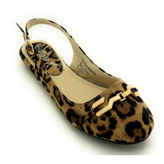 Women’s Leopard Print Slingback Flats – Open Back Pointed Toe Slip-On Shoes with Gold Chain Accent – Stylish Comfortable Casual Dress Flats for Work, Travel, or Everyday Wear