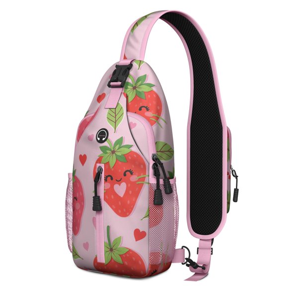 Sling Backpack Adjustable Shoulder StrapGym Cycling Travel Hiking Daypack for Hiking Dating Gym Cycling Working Strawberry