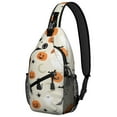 thumbnail image 1 of Sling Backpack,Beige Halloween Pumpkins Ghosts and Bats Sling Bag with Water Bottle Holder,Waterproof Sling Bag for Men/Women with Headphone Jack for Hiking,Travel, 1 of 6