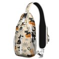 thumbnail image 1 of Sling Backpack,Black Cat Pumpkin Halloween Pattern Crossbody Bag with Water Bottle Holder,Waterproof Sling Bag for Men/Women with Chest Phone Holder for Hiking,Travel, 1 of 6