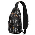 thumbnail image 1 of Sling Backpack,Black Halloween Dancing Skeletons Crossbody Bag with Water Bottle Holder,Waterproof Sling Bag for Men/Women with Chest Phone Holder for Hiking,Travel, 1 of 6