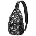 thumbnail image 1 of Sling Backpack,Black Halloween Ghosts Pumpkins and Stars Sling Bag with Water Bottle Holder,Waterproof Sling Bag for Men/Women with Headphone Jack for Hiking,Travel, 1 of 6