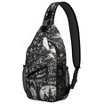 thumbnail image 1 of Sling Backpack,Black Halloween Letter Bat Pattern Sling Bag with Water Bottle Holder,Waterproof Sling Bag for Men/Women with Headphone Jack for Hiking,Travel, 1 of 6