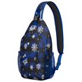 thumbnail image 1 of Sling Backpack,Blue Christmas Snowflake Pattern Sling Bag with Water Bottle Holder,Waterproof Sling Bag for Men/Women with Headphone Jack for Hiking,Travel, 1 of 6