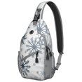 thumbnail image 1 of Sling Backpack,Blue Christmas Snowflake Pattern Sling Bag with Water Bottle Holder,Waterproof Sling Bag for Men/Women with Headphone Jack for Hiking,Travel, 1 of 6