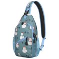 thumbnail image 1 of Sling Backpack,Blue Christmas Snowman Pattern Sling Bag with Water Bottle Holder,Waterproof Sling Bag for Men/Women with Headphone Jack for Hiking,Travel, 1 of 6