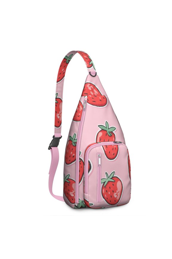 Sling Backpack Crossbody Shoulder Backpack Gym Sports Travel Hiking Daypack Chest Bag Small Backpack for Travelers Office Workers Strawberry
