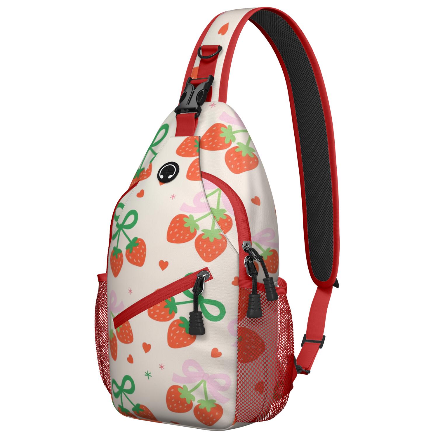 Sling Backpack Crossbody Shoulder BagTravel Sling Bag for Hiking Dating Gym Cycling Working Strawberry Bow