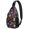 thumbnail image 1 of Sling Backpack,Cute Halloween Icons Pattern Sling Bag with Water Bottle Holder,Waterproof Sling Bag for Men/Women with Headphone Jack for Hiking,Travel, 1 of 6