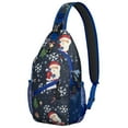 thumbnail image 1 of Sling Backpack,Dark Blue Christmas Santa Pattern Sling Bag with Water Bottle Holder,Waterproof Sling Bag for Men/Women with Headphone Jack for Hiking,Travel, 1 of 6