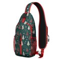 thumbnail image 1 of Sling Backpack,Dark Green Christmas Tree Pattern Crossbody Bag with Water Bottle Holder,Waterproof Sling Bag for Men/Women with Chest Phone Holder for Hiking,Travel, 1 of 6
