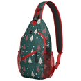 thumbnail image 1 of Sling Backpack,Dark Green Christmas Tree Pattern Sling Bag with Water Bottle Holder,Waterproof Sling Bag for Men/Women with Headphone Jack for Hiking,Travel, 1 of 6
