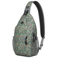 thumbnail image 1 of Sling Backpack,Green Christmas Floral Pattern Sling Bag with Water Bottle Holder,Waterproof Sling Bag for Men/Women with Headphone Jack for Hiking,Travel, 1 of 6
