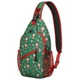 thumbnail image 1 of Sling Backpack,Green Christmas Santa and Icon Pattern Sling Bag with Water Bottle Holder,Waterproof Sling Bag for Men/Women with Headphone Jack for Hiking,Travel, 1 of 6