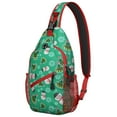 thumbnail image 1 of Sling Backpack,Green Christmas Snowman Pattern Sling Bag with Water Bottle Holder,Waterproof Sling Bag for Men/Women with Headphone Jack for Hiking,Travel, 1 of 6
