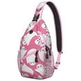 thumbnail image 1 of Sling Backpack,Halloween Cute Ghosts on Pink Pattern Sling Bag with Water Bottle Holder,Waterproof Sling Bag for Men/Women with Headphone Jack for Hiking,Travel, 1 of 6
