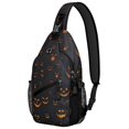 thumbnail image 1 of Sling Backpack,Halloween Glowing Pumpkins Pattern Sling Bag with Water Bottle Holder,Waterproof Sling Bag for Men/Women with Headphone Jack for Hiking,Travel, 1 of 6