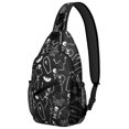 thumbnail image 1 of Sling Backpack,Halloween Skeleton Coffin Pattern Sling Bag with Water Bottle Holder,Waterproof Sling Bag for Men/Women with Headphone Jack for Hiking,Travel, 1 of 6