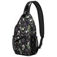 thumbnail image 1 of Sling Backpack,Halloween Skeleton Ghost Pattern Sling Bag with Water Bottle Holder,Waterproof Sling Bag for Men/Women with Headphone Jack for Hiking,Travel, 1 of 6