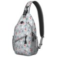 thumbnail image 1 of Sling Backpack,Light Blue Christmas Snowman and Tree Pattern Sling Bag with Water Bottle Holder,Waterproof Sling Bag for Men/Women with Headphone Jack for Hiking,Travel, 1 of 6