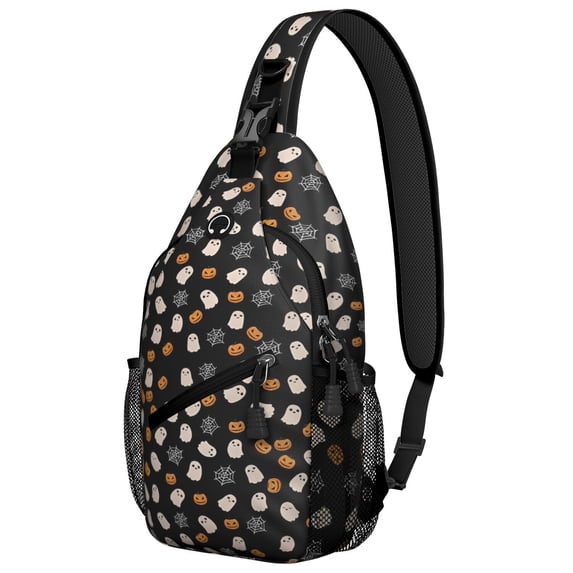 Sling Backpack,Minimalist Halloween Pattern Sling Bag with Water Bottle Holder,Waterproof Sling Bag for Men/Women with Headphone Jack for Hiking,Travel