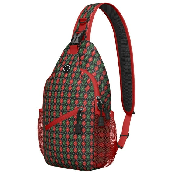 Sling Backpack,Multicolor Christmas Pattern Sling Bag with Water Bottle Holder,Waterproof Sling Bag for Men/Women with Headphone Jack for Hiking,Travel