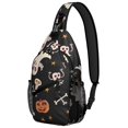thumbnail image 1 of Sling Backpack,Playful Halloween Ghosts Pattern Sling Bag with Water Bottle Holder,Waterproof Sling Bag for Men/Women with Headphone Jack for Hiking,Travel, 1 of 6