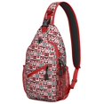 thumbnail image 1 of Sling Backpack,Red and Black Christmas Love Pattern Sling Bag with Water Bottle Holder,Waterproof Sling Bag for Men/Women with Headphone Jack for Hiking,Travel, 1 of 6