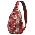 thumbnail image 1 of Sling Backpack,Red Christmas Patchwork Pattern Sling Bag with Water Bottle Holder,Waterproof Sling Bag for Men/Women with Headphone Jack for Hiking,Travel, 1 of 6