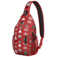 thumbnail image 1 of Sling Backpack,Red Christmas Tree and Snowflake Pattern Sling Bag with Water Bottle Holder,Waterproof Sling Bag for Men/Women with Headphone Jack for Hiking,Travel, 1 of 6