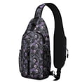 thumbnail image 1 of Sling Backpack,Skull Flower Halloween Pattern Crossbody Bag with Water Bottle Holder,Waterproof Sling Bag for Men/Women with Chest Phone Holder for Hiking,Travel, 1 of 6