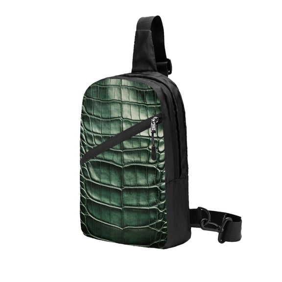 Sling Backpack Travel Hiking Daypack Alligator Skin Seamless Green Texture Foldable Crossbody Shoulder Bag